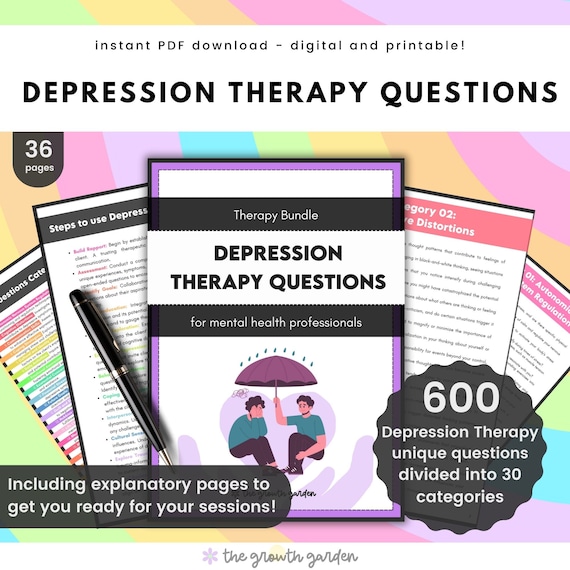 Depression Therapy Questions Bundle – Cognitive Distortions, Trauma-Informed Care (PDF)