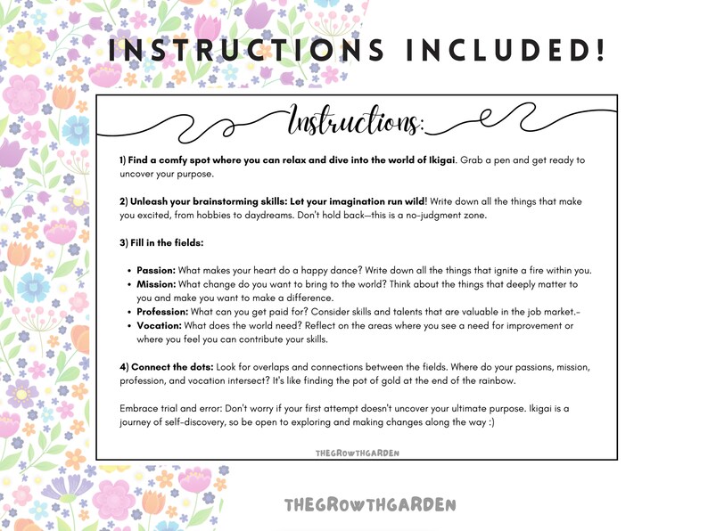 Find Your Ikigai Printable Instant Download, Ikigai Worksheet - Etsy