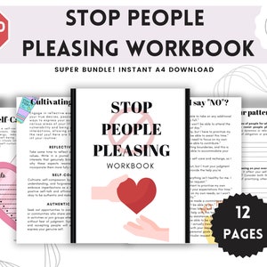 People Pleasing Workbook Journal Instant Download Printable, DBT Therapy Mental Health Self Care Bundle