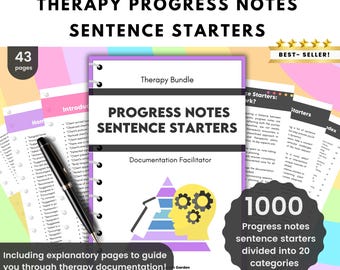Therapy Progress Notes Sentence Starters — Therapy Documentation Guide, Counseling Notes, Therapist Tools & Worksheets Bundle