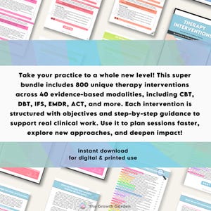 Therapy Interventions Bundle for Therapists | CBT DBT Worksheets | Treatment Planning Tools Guide | Mental Health Printable PDF image 2