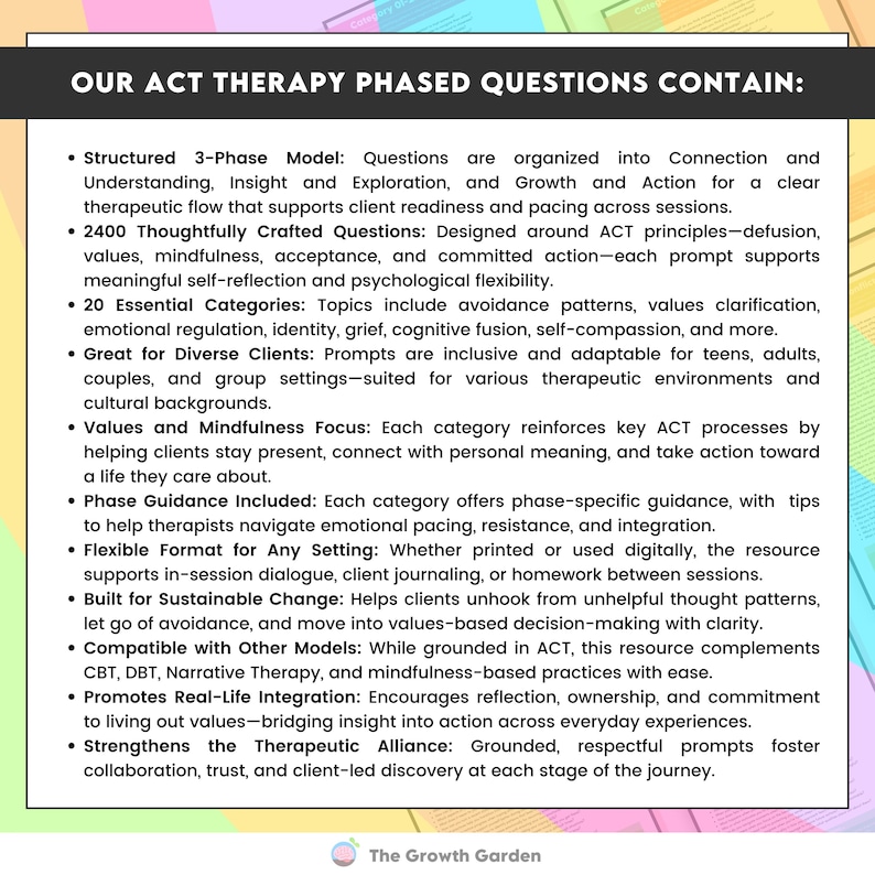ACT Therapy Questions | 2400 Counseling Prompts for Cognitive Defusion ...