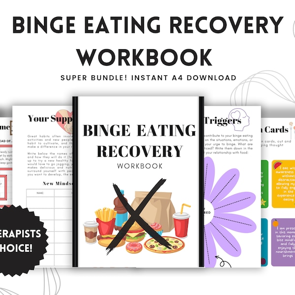 Eating Disorder Recovery Workbook - Binge Eating Recovery Workbook Journal,  Mindfulness Eating Journal, Health Workbook