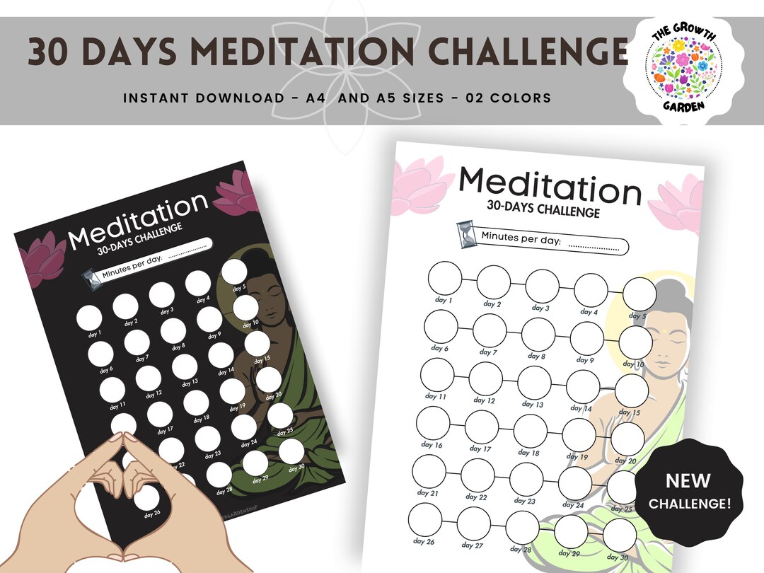 30 Days Meditation Challenge Tracker Journal Instant Download, Monthly ...
