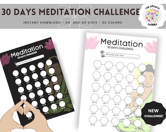 30 Days Meditation Challenge Tracker Journal Instant Download, Monthly Meditation Tracker, Mindfulness Tracker, Meditation, Zen Techniques