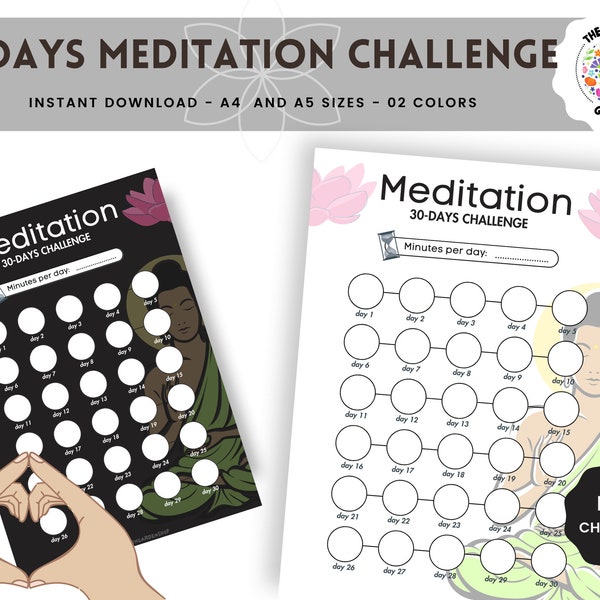 30 Days Meditation Challenge Tracker Journal Instant Download, Monthly Meditation Tracker, Mindfulness Tracker, Meditation, Zen Techniques