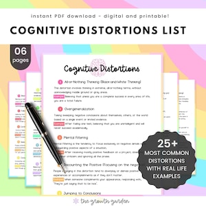Cognitive Distortions CBT Therapy List- Challenging Automatic Thoughts, CBT, Cognitive Behavioral  Therapy Tool