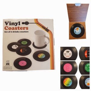 Glass coasters set of 6 record vinyl coasters