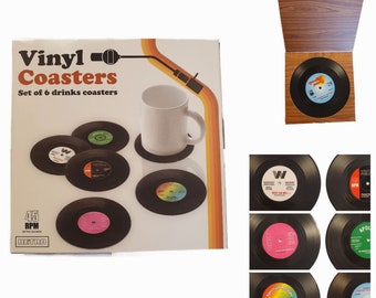 Glass coasters, set of 6, vinyl record coasters