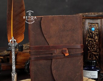 Handmade Leather Journal 7x5 with Lined Paper | Rustic Vintage Notebook | Travel Diary | Writing Journal Gift for Men & Women