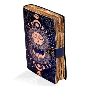 Sun & Moon Leather Journal • Embossed Celestial Grimoire, Book of ...