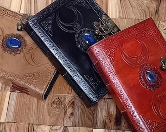 Conjunto de 3 Cadernos Triplos em Couro | Grimório Decorado com Lápis-lazúli