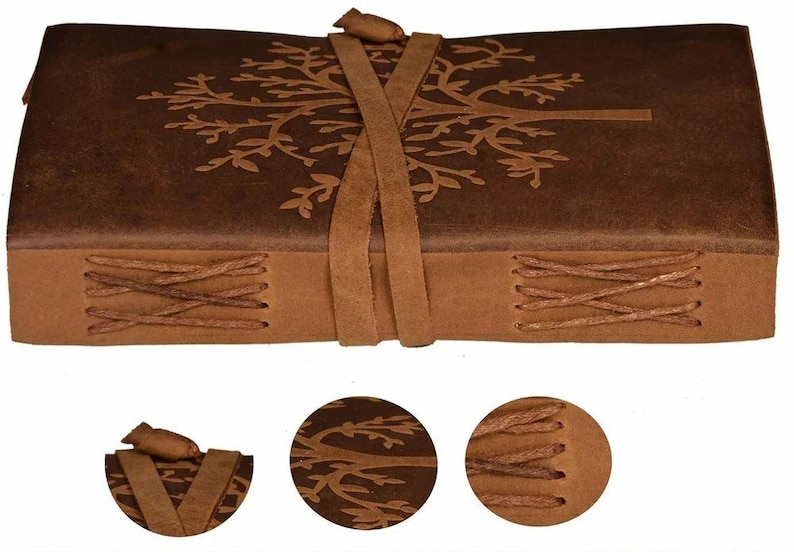Handmade Leather Journal Tree of Life 7x5 Inch | Rustic Buffalo Leather ...