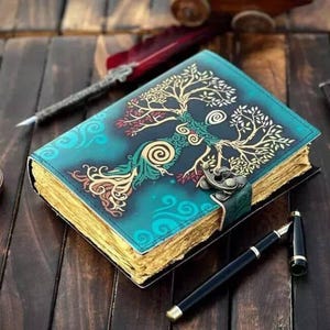 Diario in pelle Madre della Terra con carta con bordo frastagliato - Libro degli incantesimi, Grimorio, Libro di ricette e Album da disegno in pelle per streghe