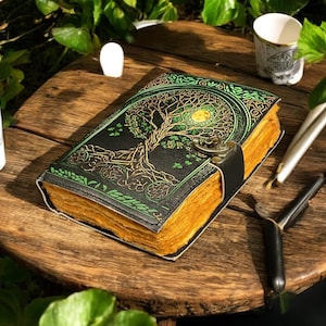 400 Page Large Grimoire leather journal, Print Tree of Life Journal, Blank spell book book of shadows Leather Celestial Gifts For Him Her.
