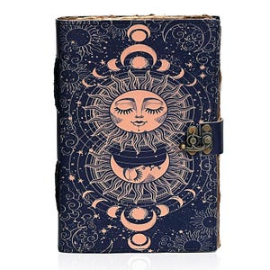 Sun & Moon Leather Journal • Embossed Celestial Grimoire, Book of ...
