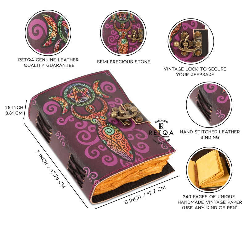 Blank Spell Book of Shadows Journal-handmade Leather Grimoire - Triple ...