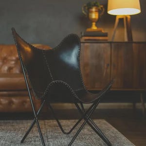 Handmade Black Leather Butterfly Chair | Vintage BKF Sling Lounge Seating