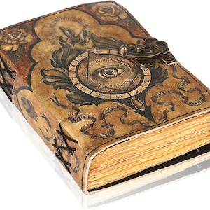 Livre de sorts du troisième œil - Grimoire avec reliure en cuir avec bordure en papier | Fournitures de sorcellerie, cahier de sorts, agenda pour homme et femme