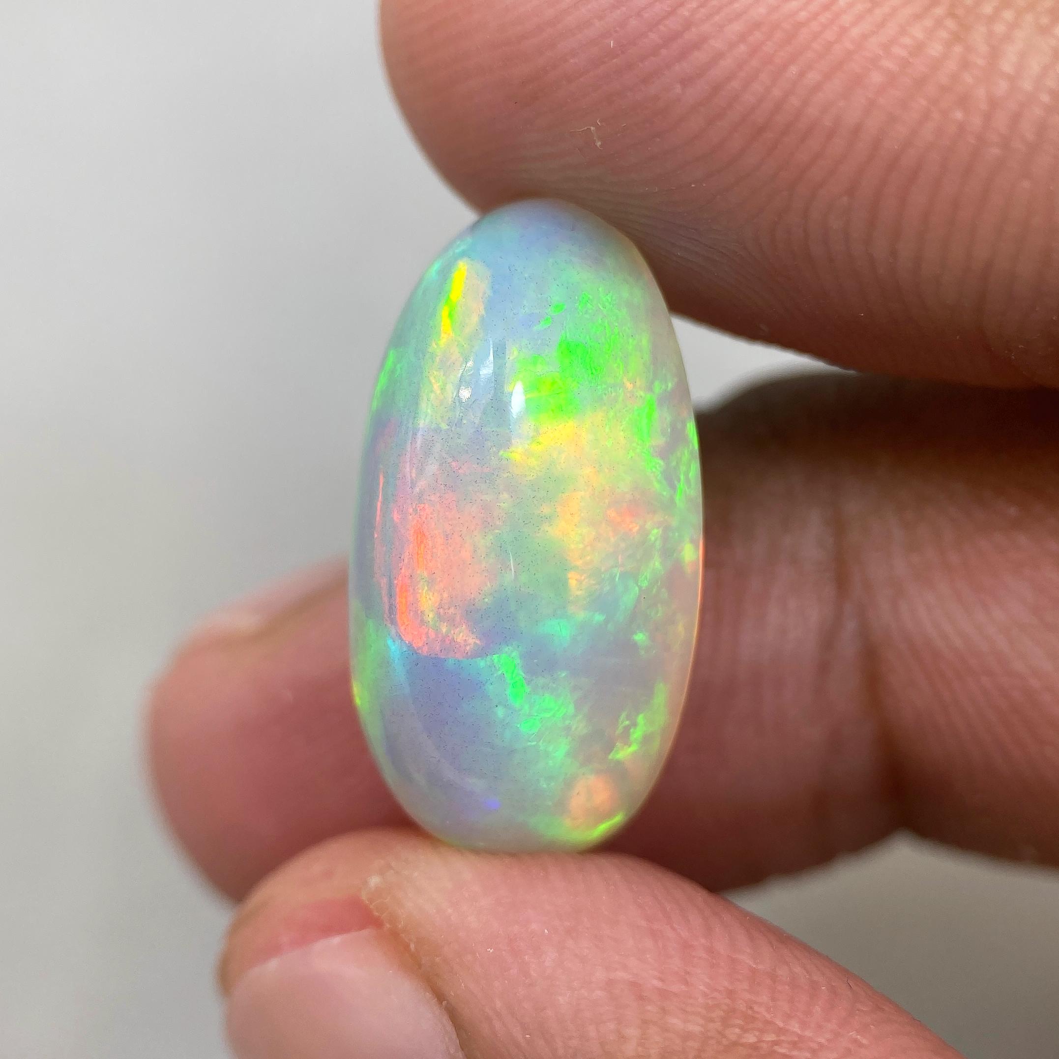 11.37ct Ethiopian Opal White Natural Opalescence Oval Cabochon Cab Gem ...