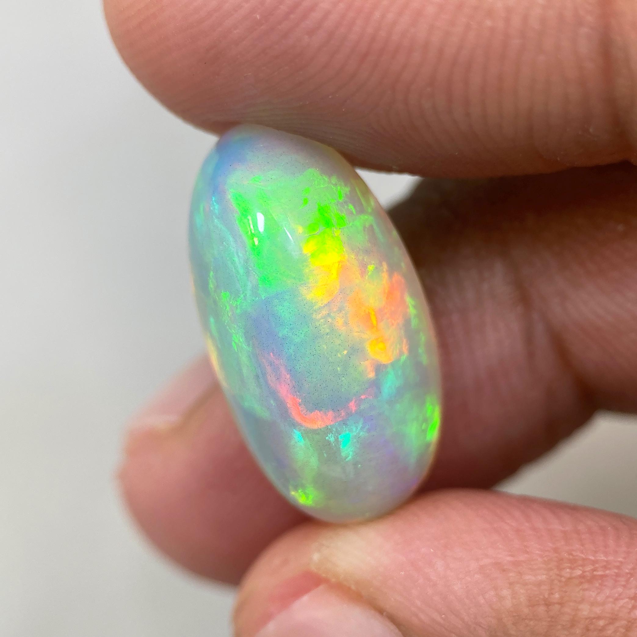11.37ct Ethiopian Opal White Natural Opalescence Oval Cabochon Cab Gem ...