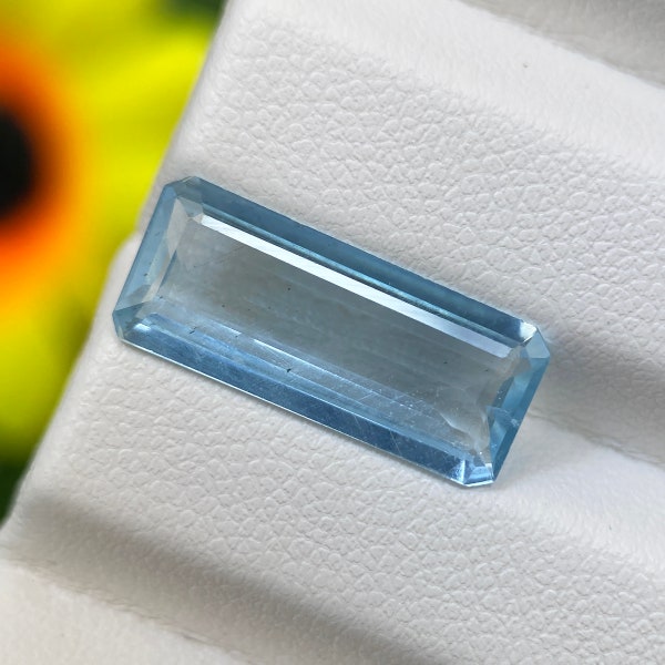 3.90ct Aquamarine Santa Maria Blue Natural Faceted Octagon Cut 18 X 7.6 MM Loose Gemstone Precious Aquamarine For Ring From Brazil