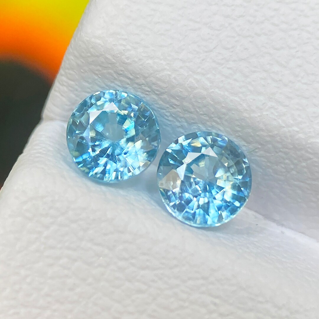 1.52ct Blue Zircon Pair 2 Pcs Luster Round Faceted Cut 5mm Etsy