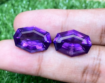 19.40ct Amethyst Pairs Royal Purple Natural Facet 2 pcs Marquise Step Cut 18.2 X 13 MM Gem Calibrated Amethyst For Jewelry From Sri Lanka