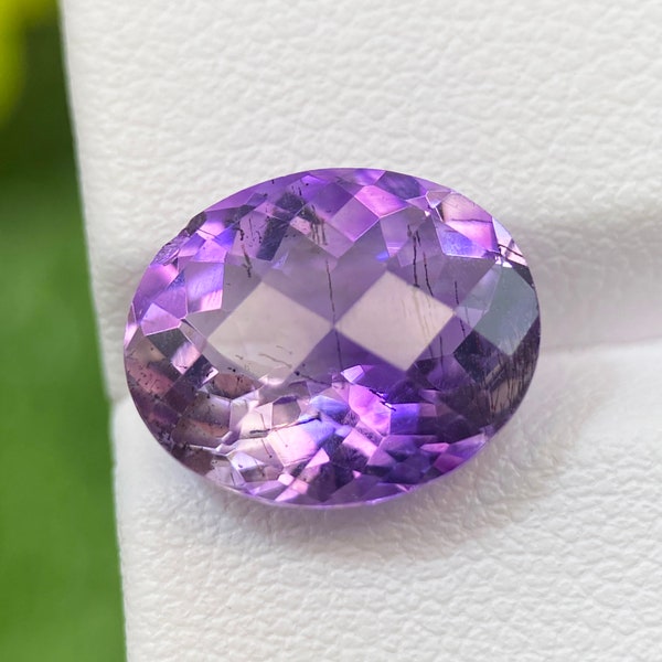 5ct Amethyst Purple Natural Checkerboard Cut Oval Faceted 13 X 10.6 MM Beautiful Root Inclusion Gem Amethyst For Pendant From Sri Lanka