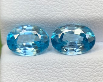 3.43ct Blue Zircon Pair 2 pcs Luster Oval Faceted Cut 8 X 5.7 MM Flawless Gem Sky Blue Zircon Pairs Calibrated For Earrings From Cambodia