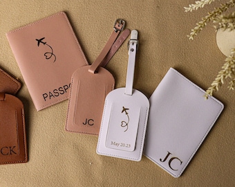 Personalized Monogrammed Luggage Tags Passport Covers | Engraved Custom Leather Luggage Tag | Best Groom/Bridesmaid Wedding Gift Travel Gift