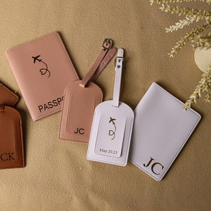Personalized Monogrammed Luggage Tags Passport Covers | Engraved Custom Leather Luggage Tag | Best Groom/Bridesmaid Wedding Gift Travel Gift