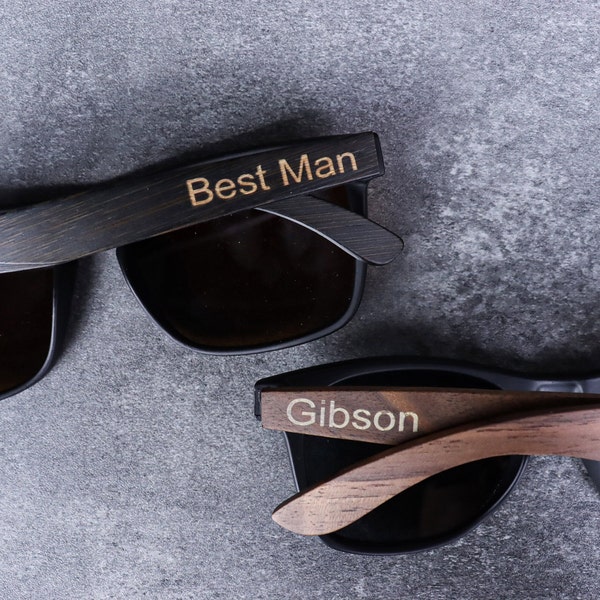 Personalized Engraved Wood Sunglasses for Groomsman Usher | Custom best man wedding gift for couple for Bridesman | Birthday Friend gift
