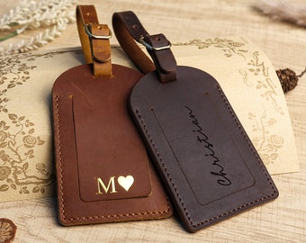 Personalized Leather Luggage Tag , Wedding Travel Birthday gift for him for her ,  wedding favors , Custom engraving groomsmen gift