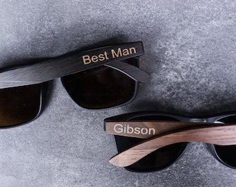 Personalized Engraved Wood Sunglasses for Groomsman Usher | Custom best man wedding gift for couple for Bridesman | Birthday Friend gift