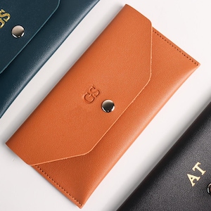 Personalised Initials Leather Women Wallet,Custom Minimalist Leather Wallet With Coin,Mother's Day,Birthday Gifts