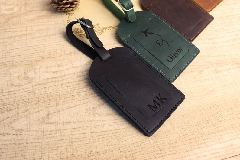 Personalized Leather Luggage Tag , Wedding Travel Birthday gift for him for her , wedding favors , Custom engraving groomsmen gift No design (blank)