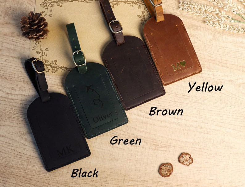 Personalized Leather Luggage Tag , Wedding Travel Birthday gift for him for her , wedding favors , Custom engraving groomsmen gift image 8