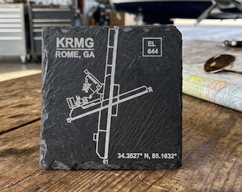 Posavasos de pizarra con mapa de aeropuerto, regalo de viaje y decoración para el hogar.