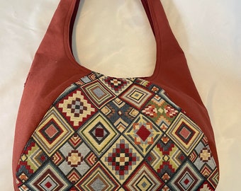 Boho Shoulder Bag with a rusty tones pattern. Handmade bag. Handbag. Tapestry/hippie/bohemian. Magnetic fastener. Medium size. Lightweight.