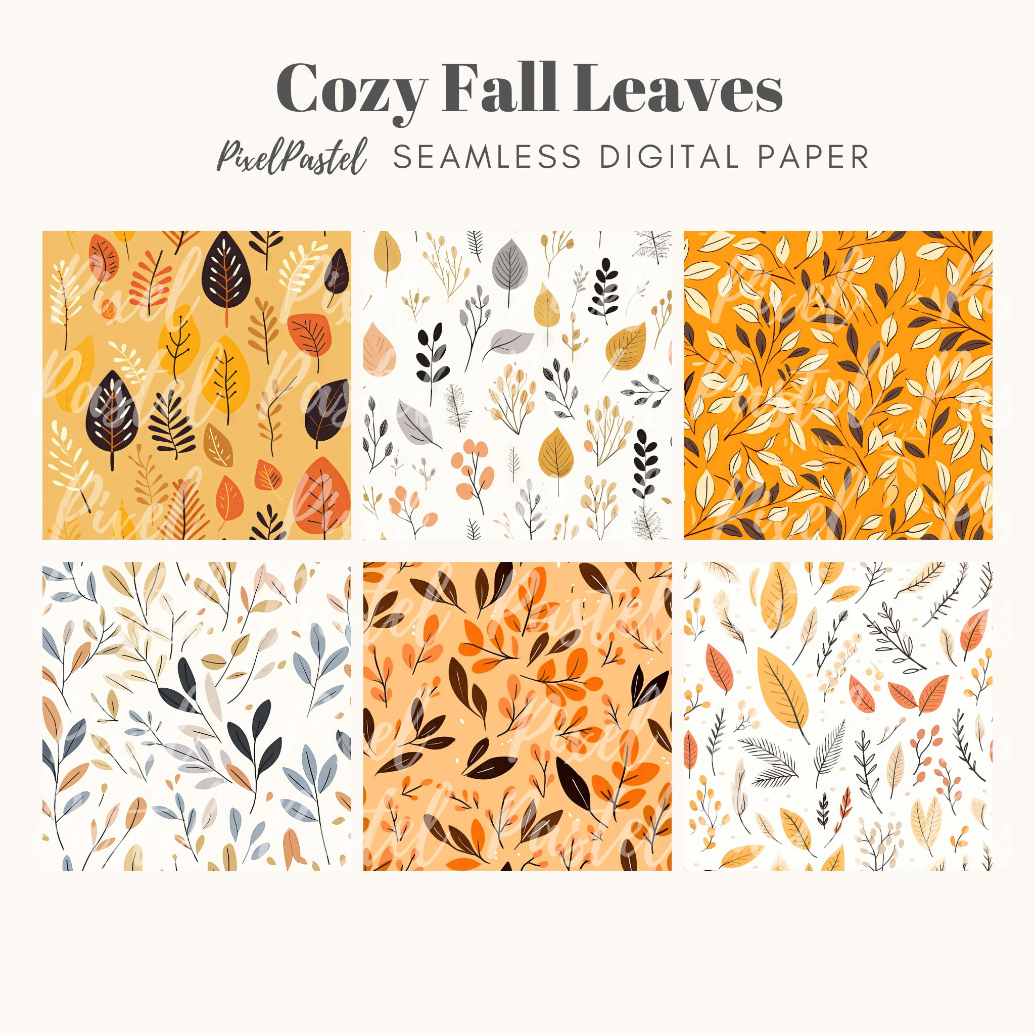 Cozy Fall Leaves Digital Paper Seamless Pattern Comfy Fall Vibes Autumn ...