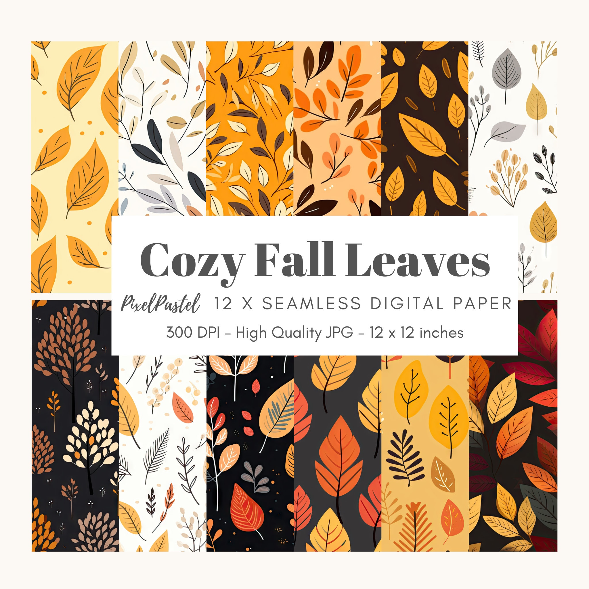 Cozy Fall Leaves Digital Paper Seamless Pattern Comfy Fall Vibes Autumn ...