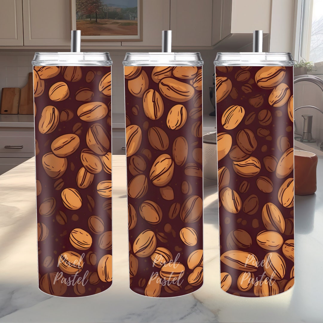 Coffee Bean Seamless Tumbler Wrap PNG, 20 Oz Skinny Straight Cut