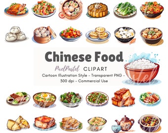 Chinese Food Clipart | Cartoon Illustration | Transparent PNG | Commercial Use | Asian Kawaii | Food Bundle| Food Stickers | Cute Food
