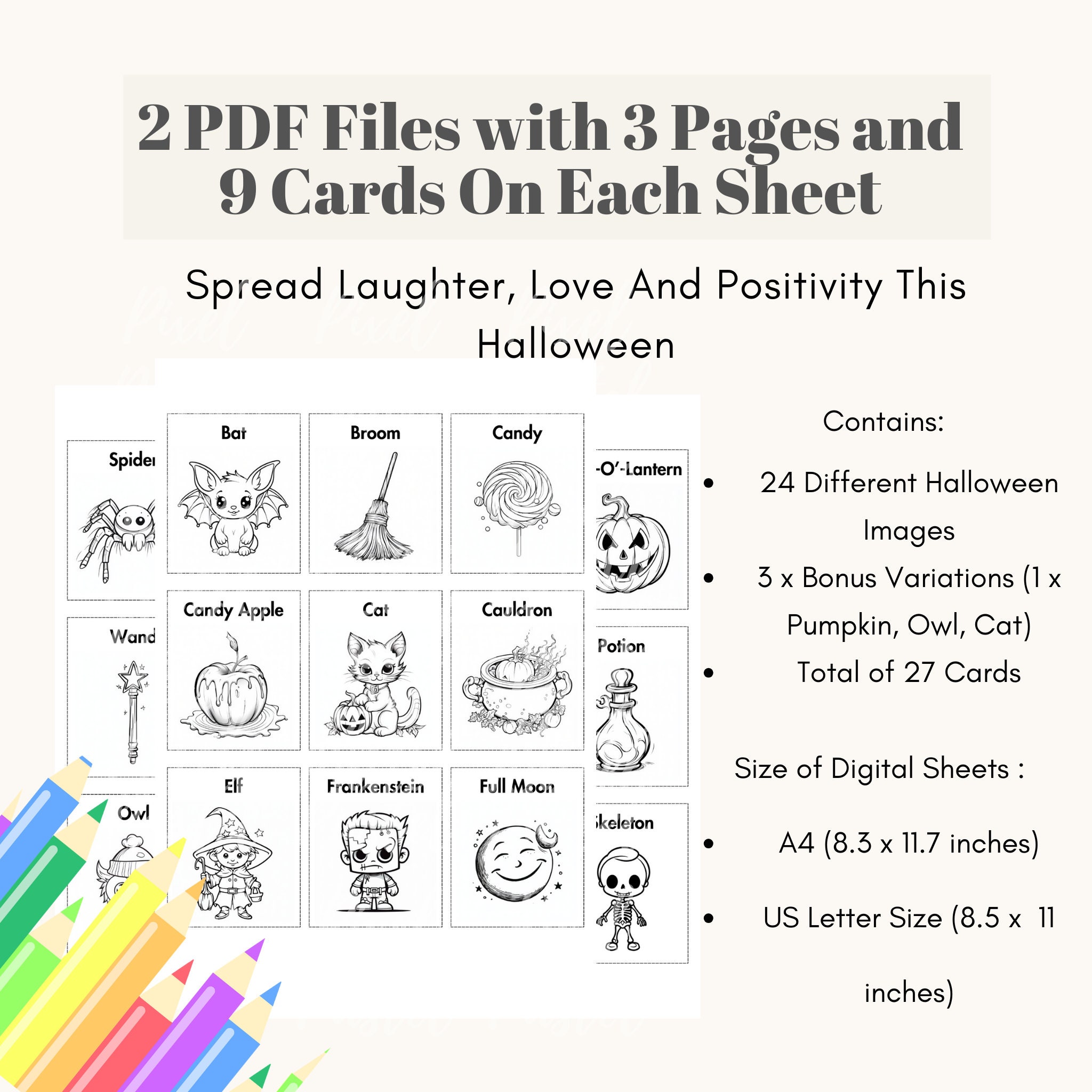 Halloween Printable Kids Colouring Cards Halloween Activity - Etsy