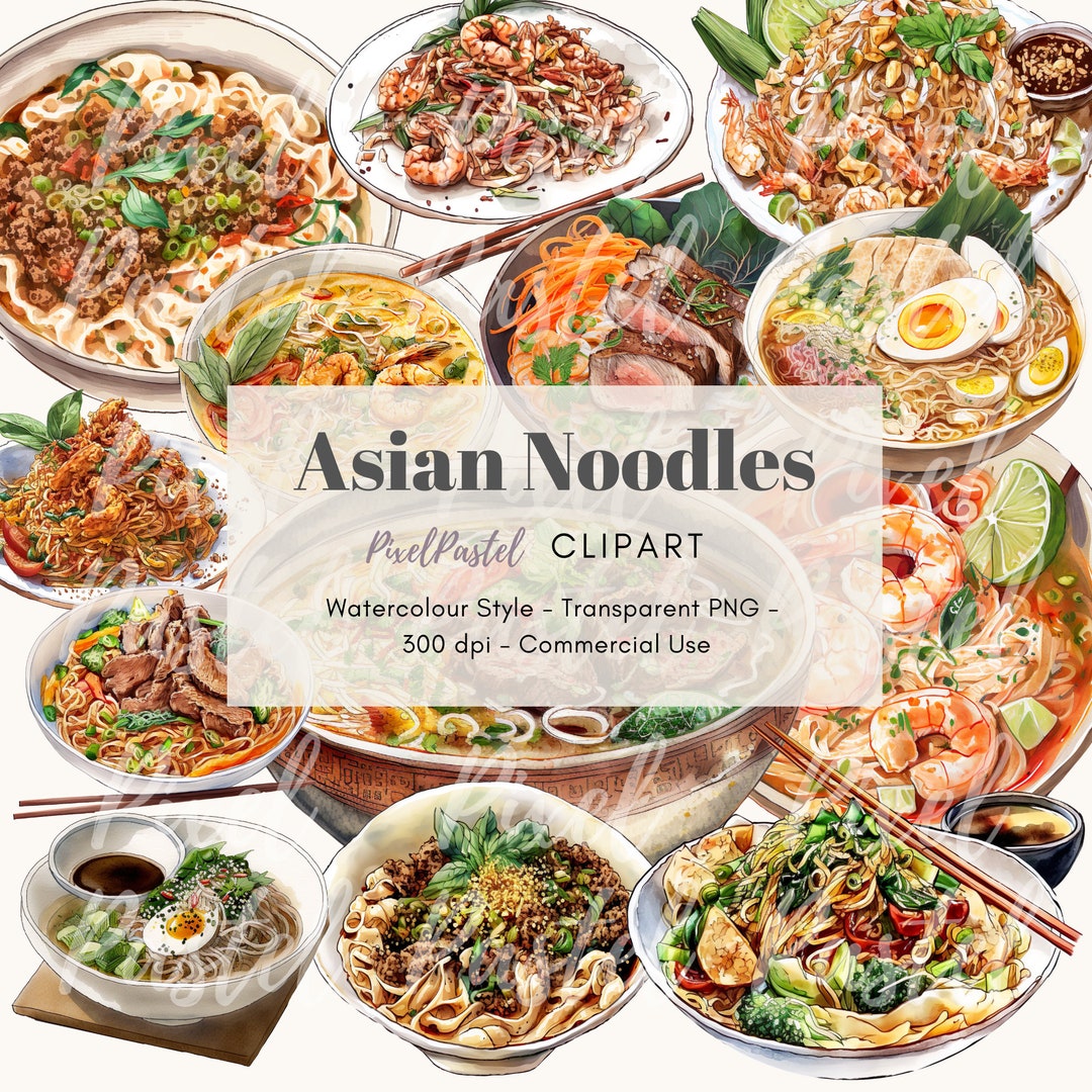 Watercolor Asian Noodles Clipart PNG Asian Food Digital Stickers ...