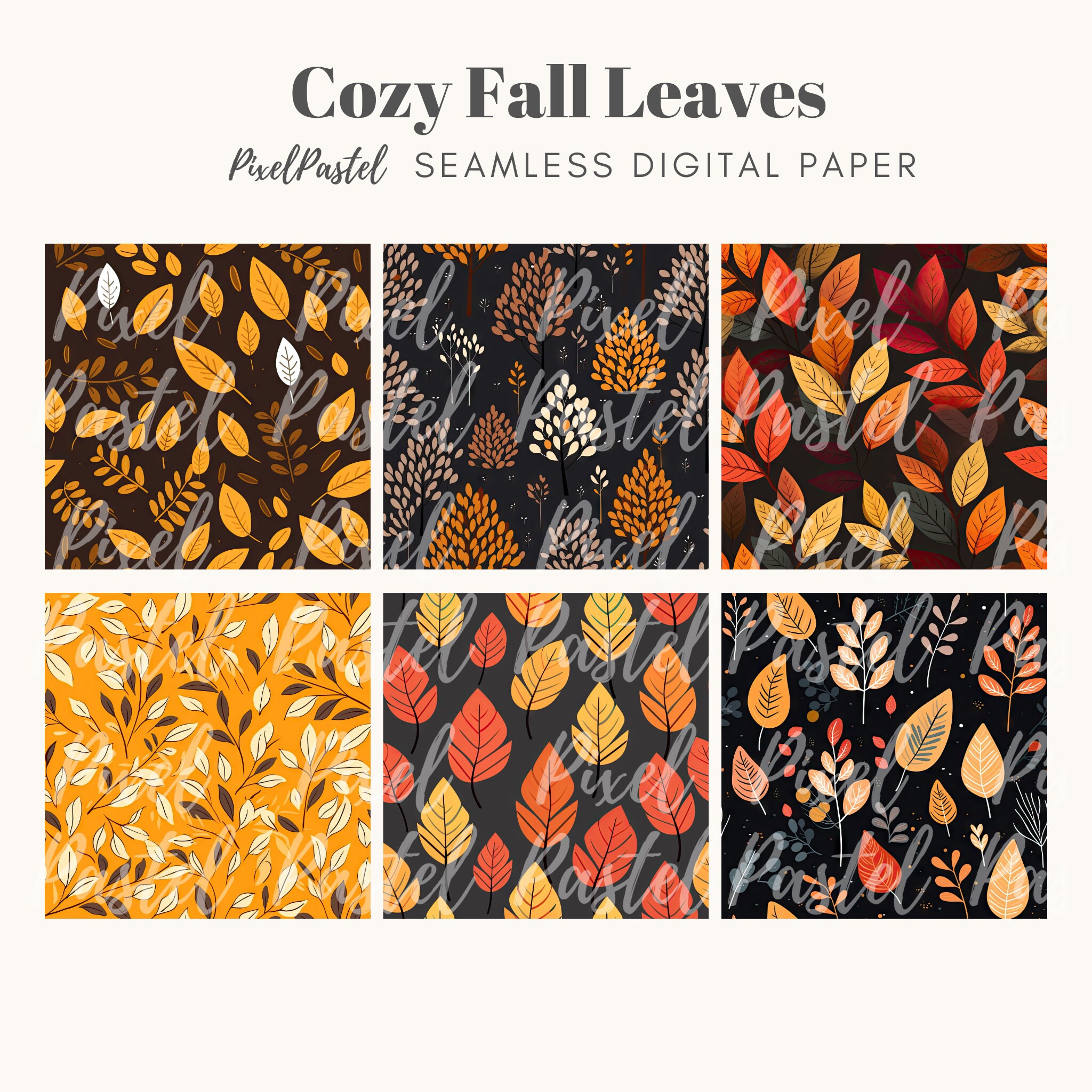Cozy Fall Leaves Digital Paper Seamless Pattern Comfy Fall Vibes Autumn ...
