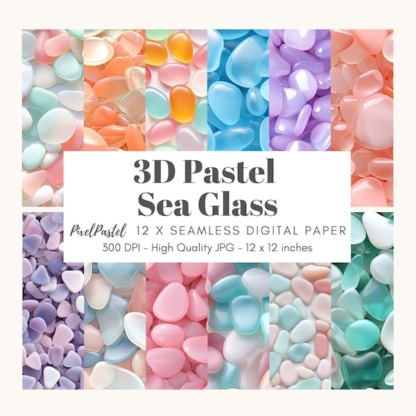 3D Pastel Sea Glass Digital Paper | Seamless Pattern | Beach Sea Glass Pattern | Sublimation | Printable | Instant Download Commercial Use