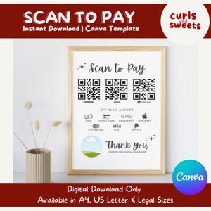 Einfache Scan-To-Pay-Vorlage, Qr-Code-Zeichen, kleine Unternehmen, bearbeitbare Canva-Vorlage, Paypal-Zahlungszeichen, Geschäftsschild, druckbares Schild
