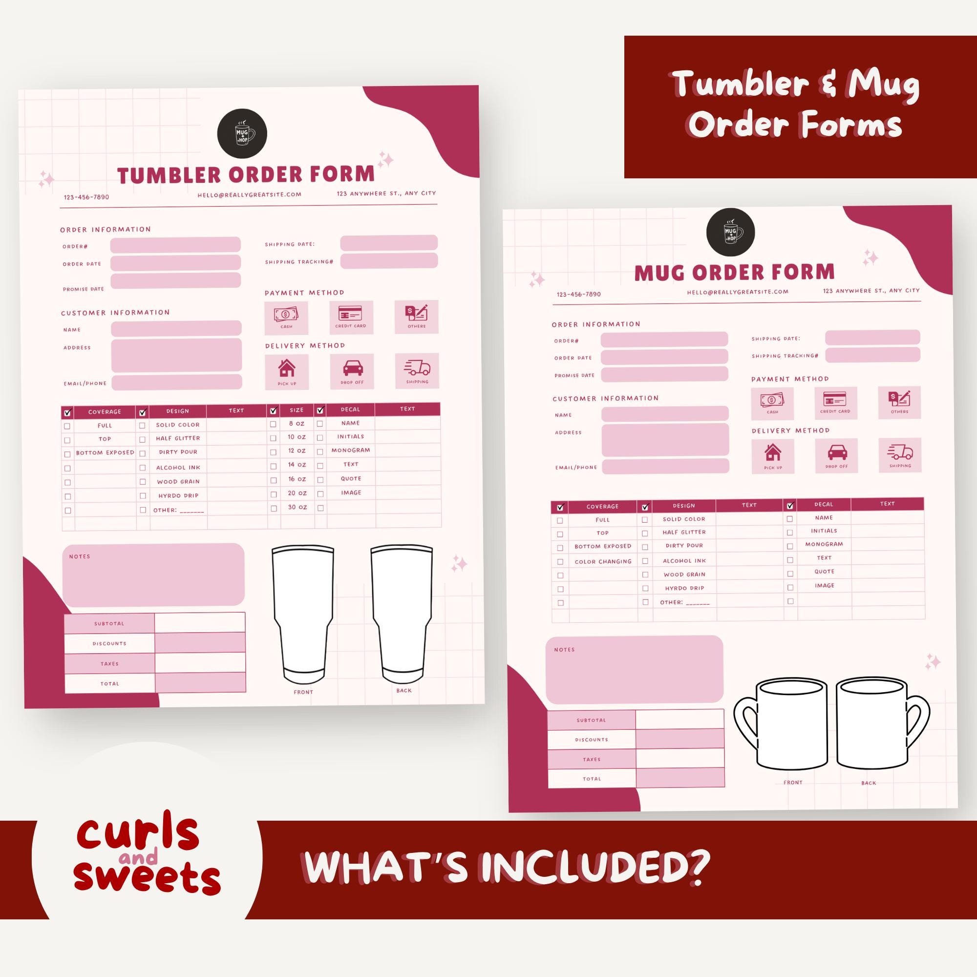Pink Order Form Template Bundle | Editable Business Forms (A4, Letter ...